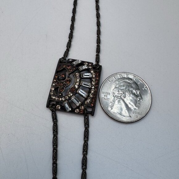 Rare Gorgeous Sweet Romance Art Deco Design Rhinestone Necklaces Brass Tone - Picture 7 of 11